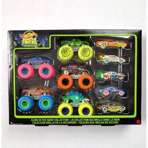 Hot Wheels Monster Trucks Glow in The Dark Collection 9 Pack Truck Car 1:64